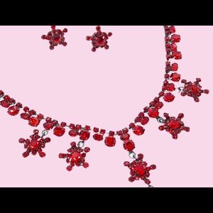 Red Crystal Star Necklace Earrings Christmas Xmas